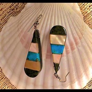 Handmade Navajo layer  turquoise and mother of pearl inlay earrings